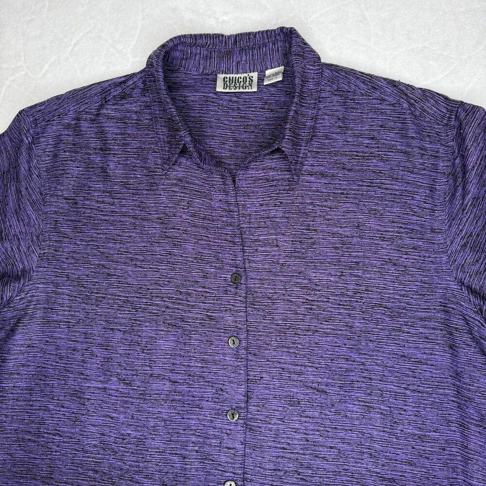 Chicos Design 100% Silk Top Size 2 - Large Purple Textured Button Down Blouse - Picture 5 of 16